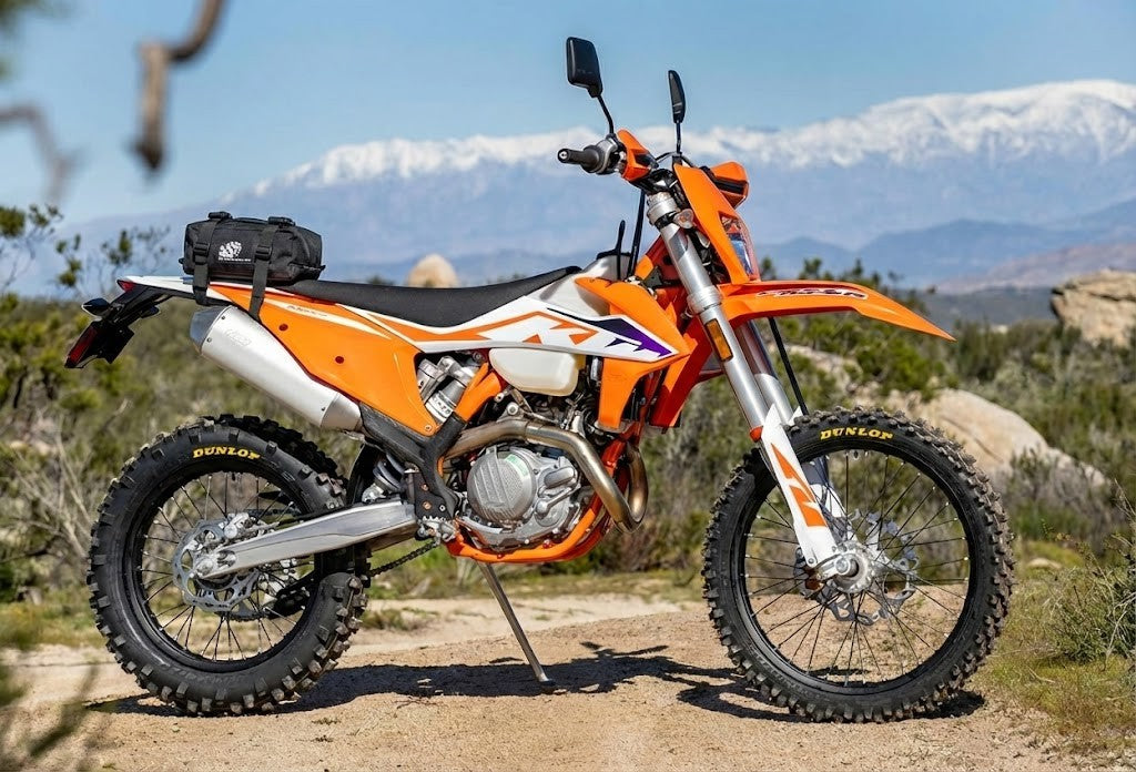 Dirt bike fender bag mounted on a trail bike