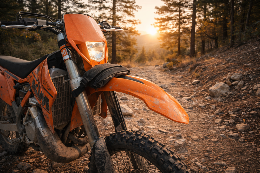 Spare Tube Bag mounted on a dirt bike