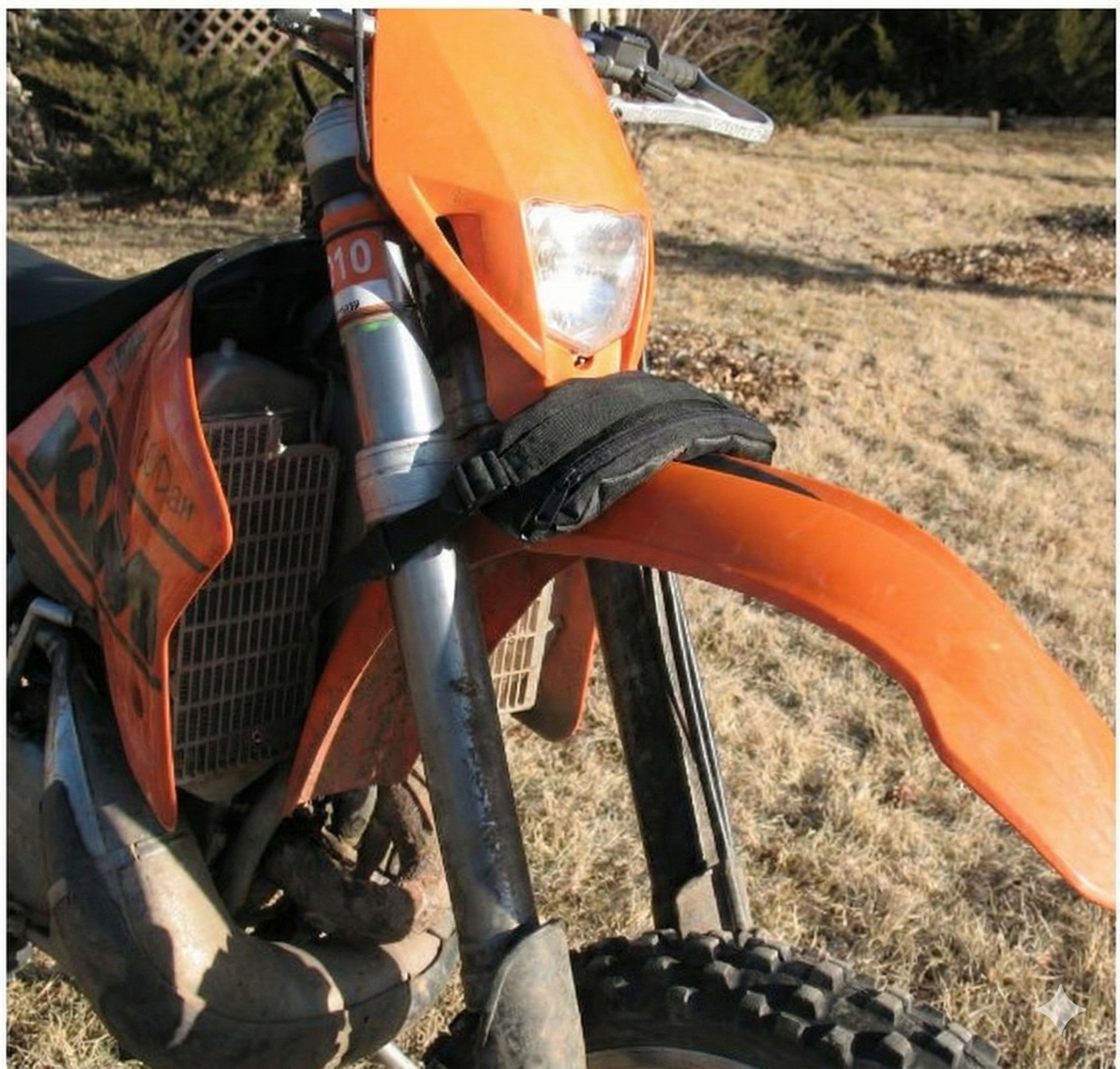 Spare Tube Bag mounted on a dirt bike