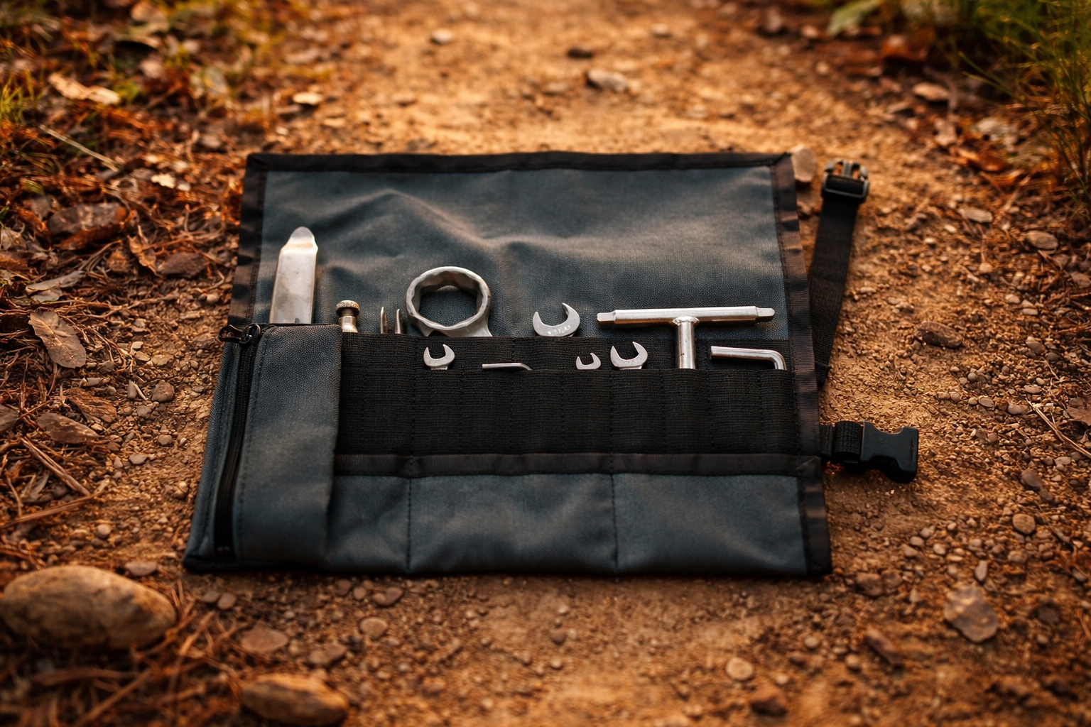 Tool Wrap opened with trail tools organized inside