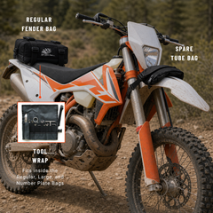 Complete Trail Pack Kit installed on a dirt bike