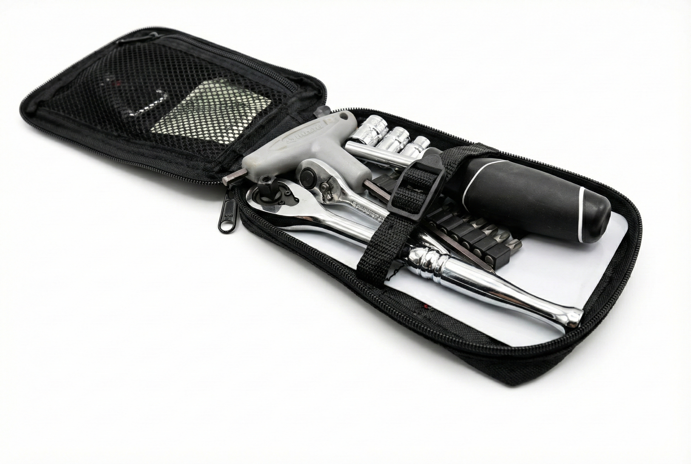Fast Boy Rear Fender Bag opened to show storage on a white background