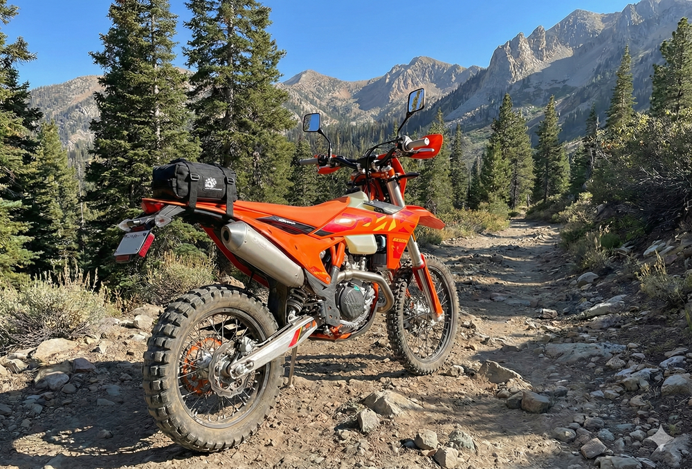 Large Fender Bag mounted on a dirt bike